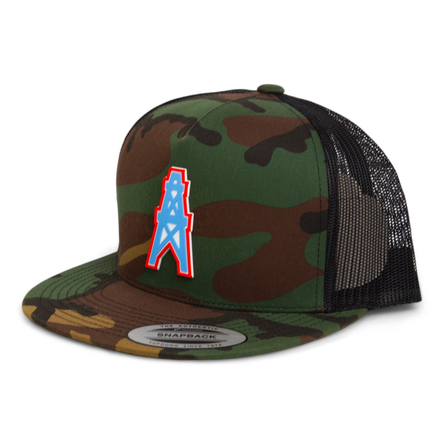 Houston Oilers 3D YP Snapback Flat Bill Trucker Hat- Army Camo/ Black