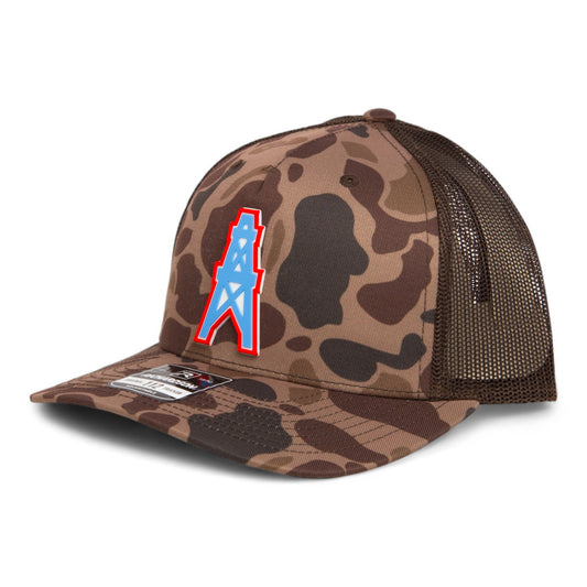 Houston Oilers 3D Snapback Trucker Hat- Bark Duck Camo/ Brown