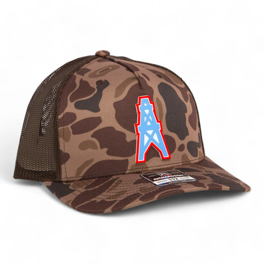 Houston Oilers 3D Snapback Trucker Hat- Bark Duck Camo/ Brown