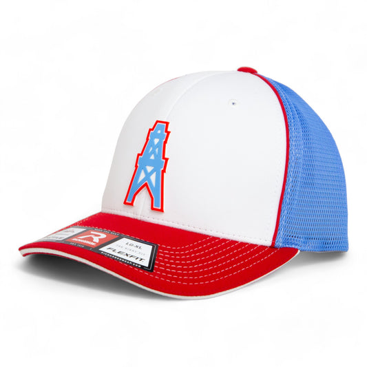 Houston Oilers 3D Flexfit Trucker Hat- White/ Columbia Blue/ Red Tri