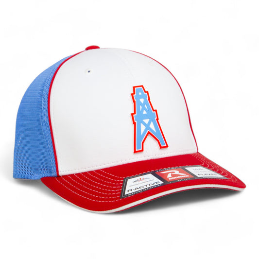 Houston Oilers 3D Flexfit Trucker Hat- White/ Columbia Blue/ Red Tri