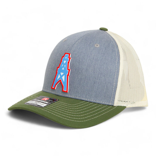 Houston Oilers 3D Snapback Trucker Hat- Heather Grey/ Birch/ Army Olive