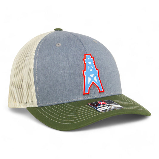 Houston Oilers 3D Snapback Trucker Hat- Heather Grey/ Birch/ Army Olive