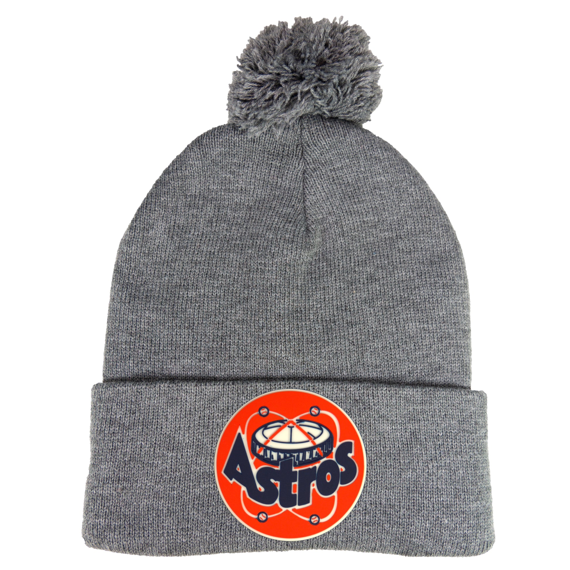 Astros Retro Astrodome 3D 12 in Knit Pom-Pom Top Beanie- Dark Heather Grey - Ten Gallon Hat Co.