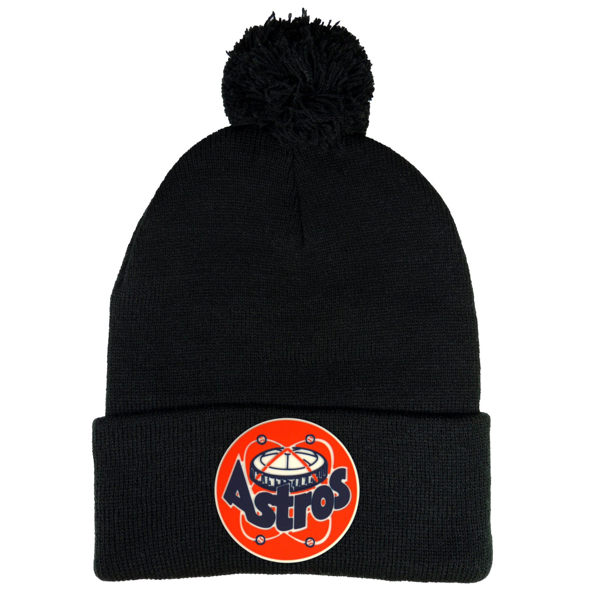 Astros Retro Astrodome 3D 12 in Knit Pom-Pom Top Beanie- Black - Ten Gallon Hat Co.