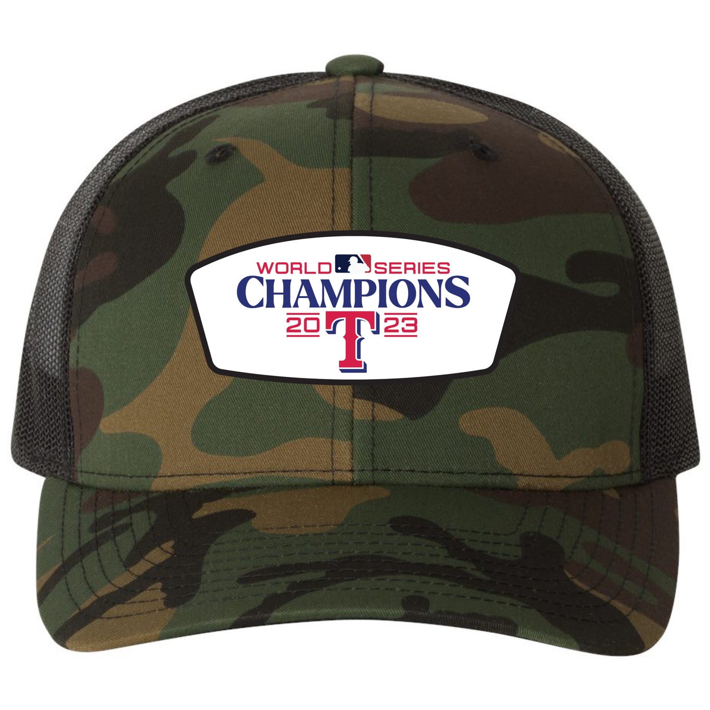 Texas Rangers 2023 World Series Champion 3D YP Snapback Trucker Hat- Army Camo/ Black - Ten Gallon Hat Co.