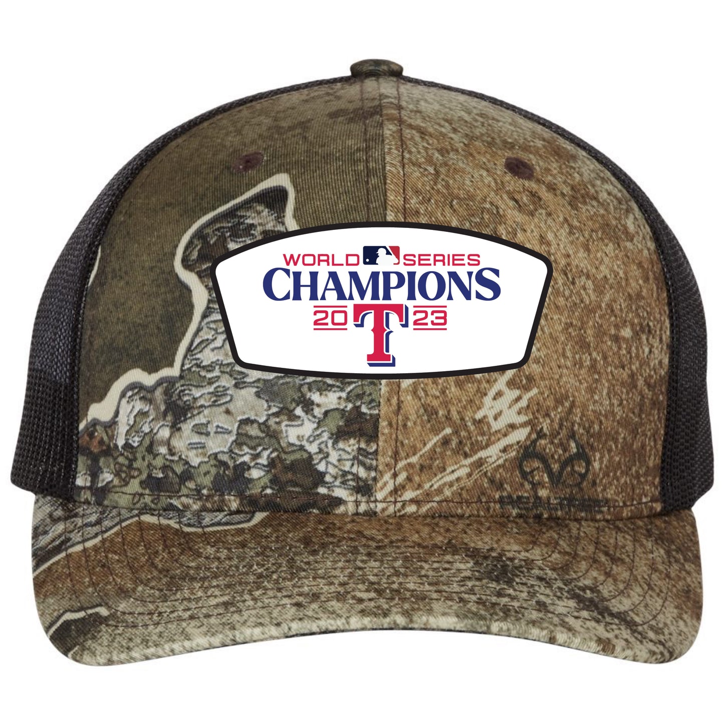 Texas Rangers 2023 World Series Champions Snapback Trucker Hat- Realtree Excape/ Black - Ten Gallon Hat Co.