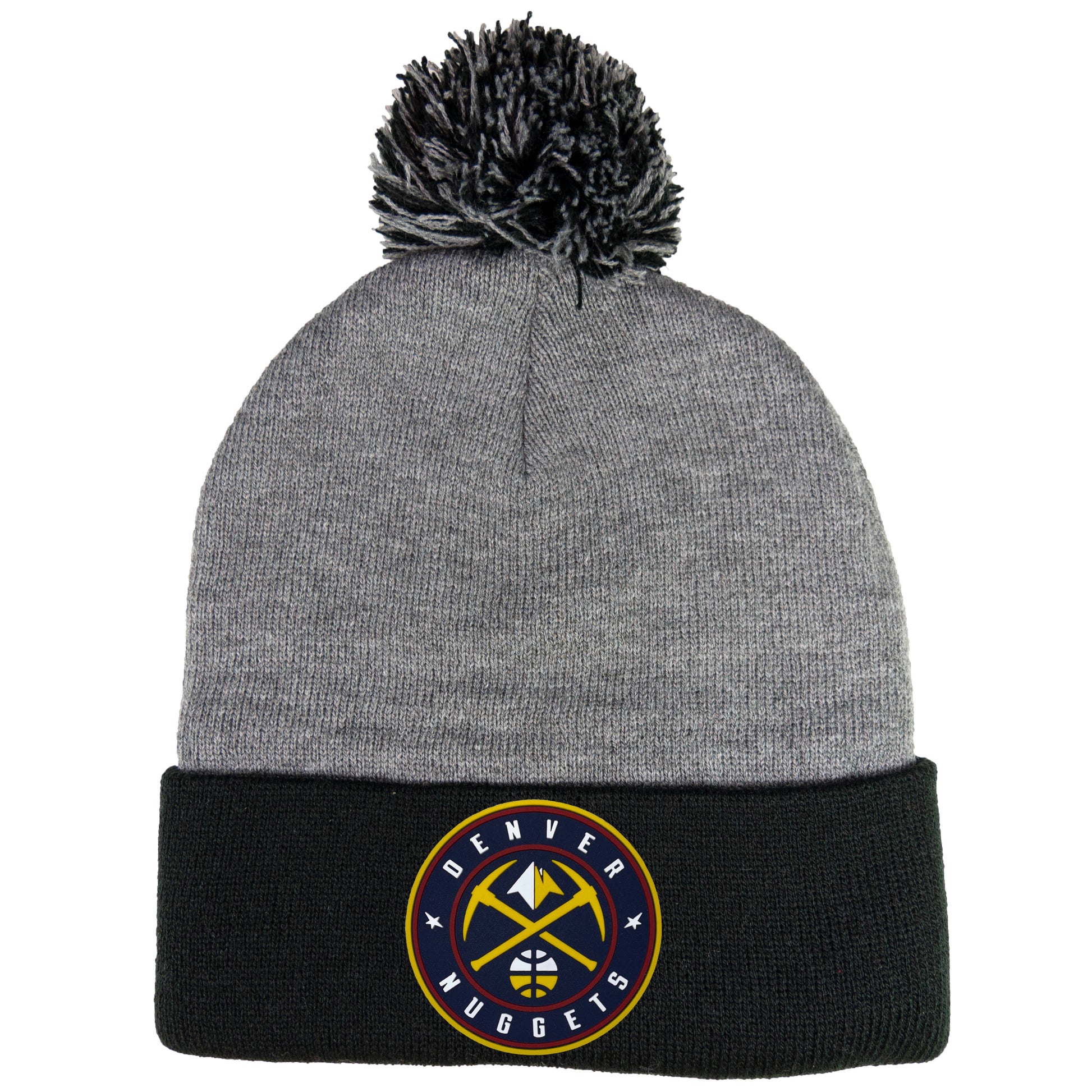 Denver Nuggets 3D PVC 12 in Knit Pom-Pom Top Beanie- Dark Heather Grey/ Black - Ten Gallon Hat Co.