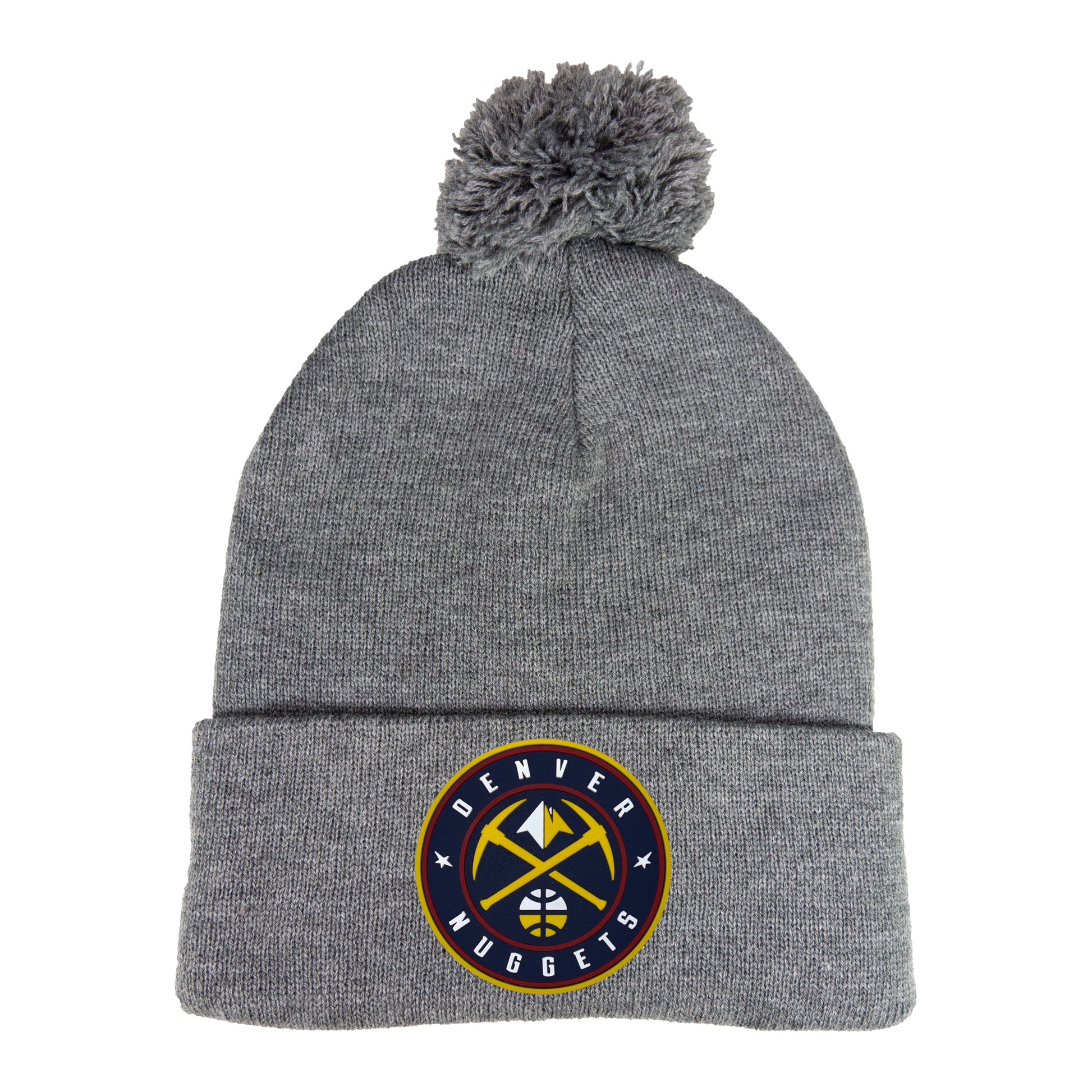 Denver Nuggets 3D PVC 12 in Knit Pom-Pom Top Beanie- Dark Heather Grey - Ten Gallon Hat Co.