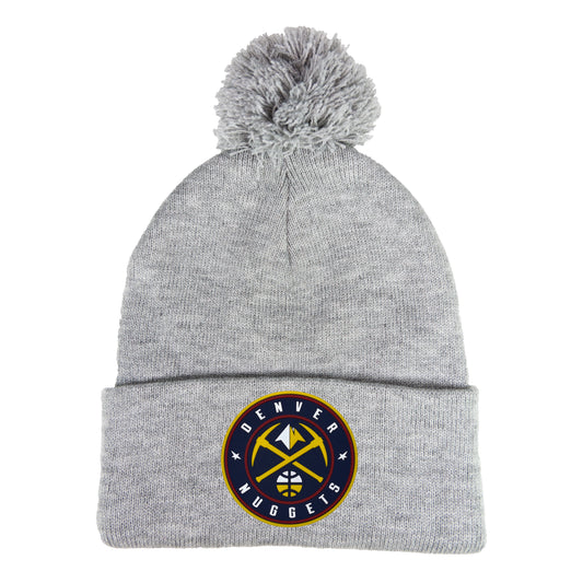 Denver Nuggets 3D PVC 12 in Knit Pom-Pom Top Beanie- Heather Grey - Ten Gallon Hat Co.