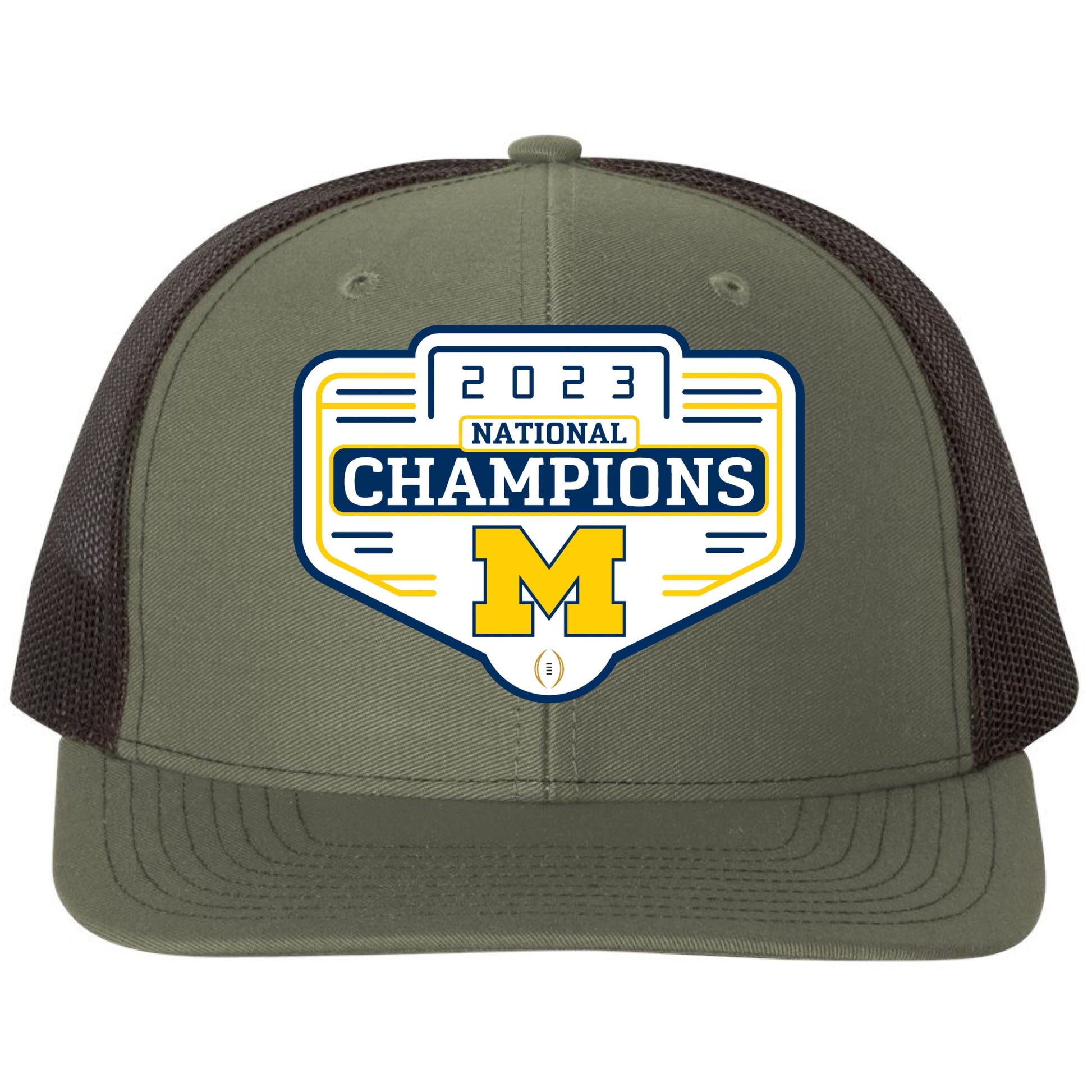 Michigan Wolverines 2023 College Football Champions 3D Snapback Trucker Hat- Loden/ Black - Ten Gallon Hat Co.