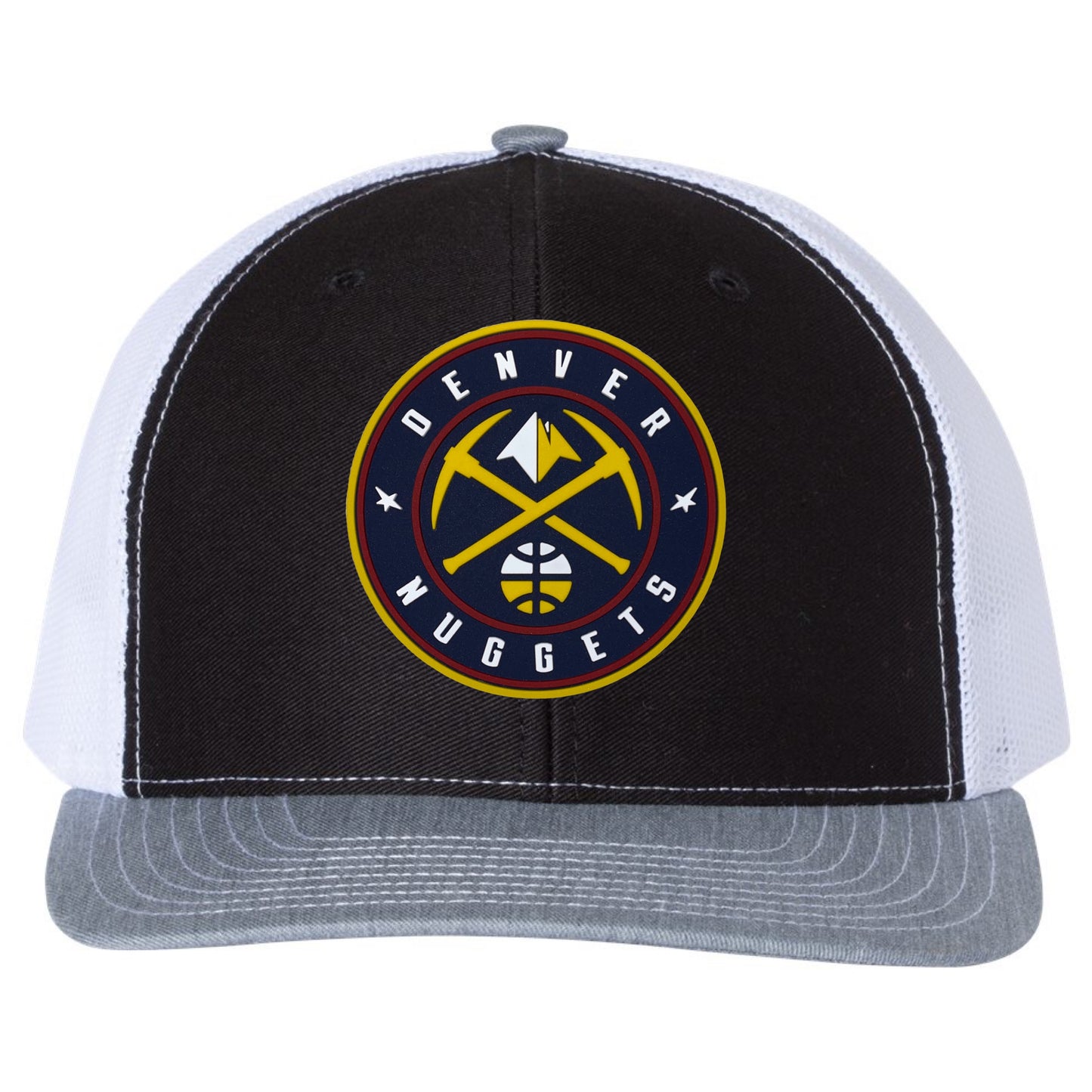 Denver Nuggets 3D PVC Rubber Patch Hat- Black/ White/ Heather Grey - Ten Gallon Hat Co.