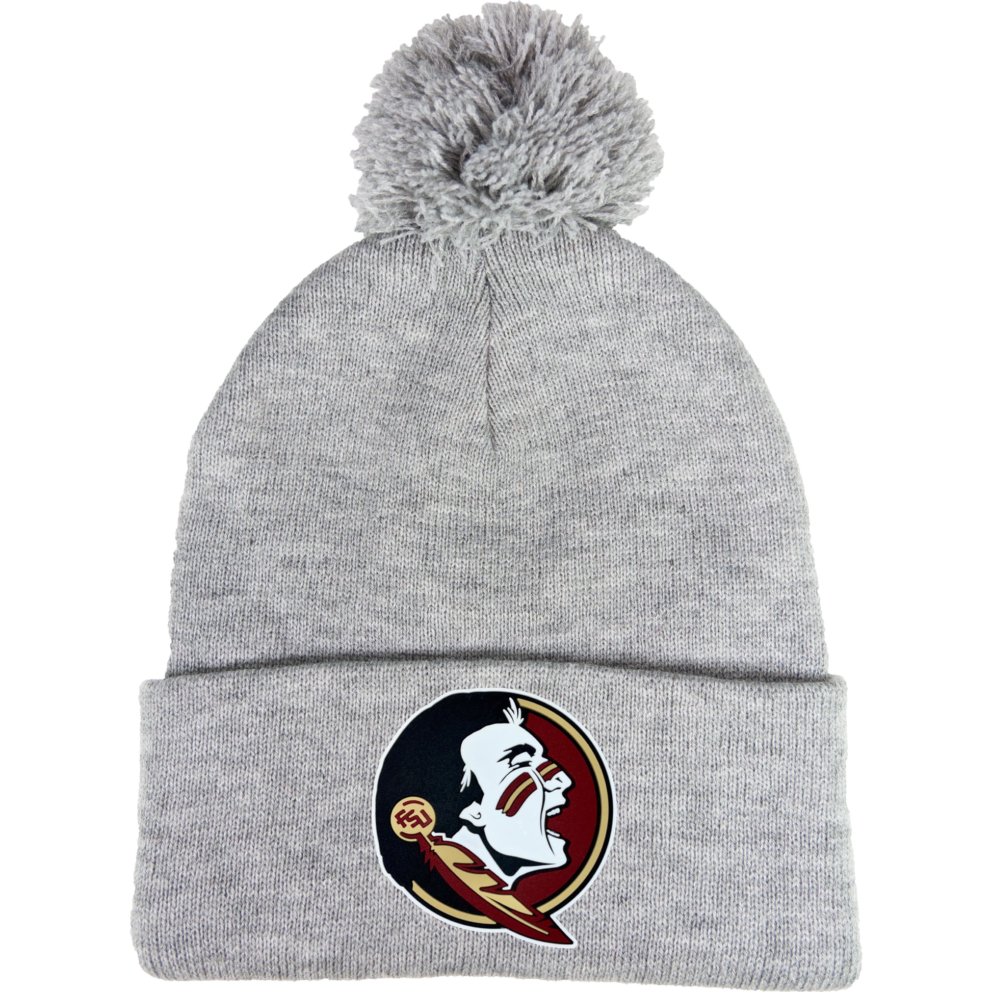 Florida State Seminoles 3D PVC 12 in Knit Pom-Pom Top Beanie- Heather Grey - Ten Gallon Hat Co.