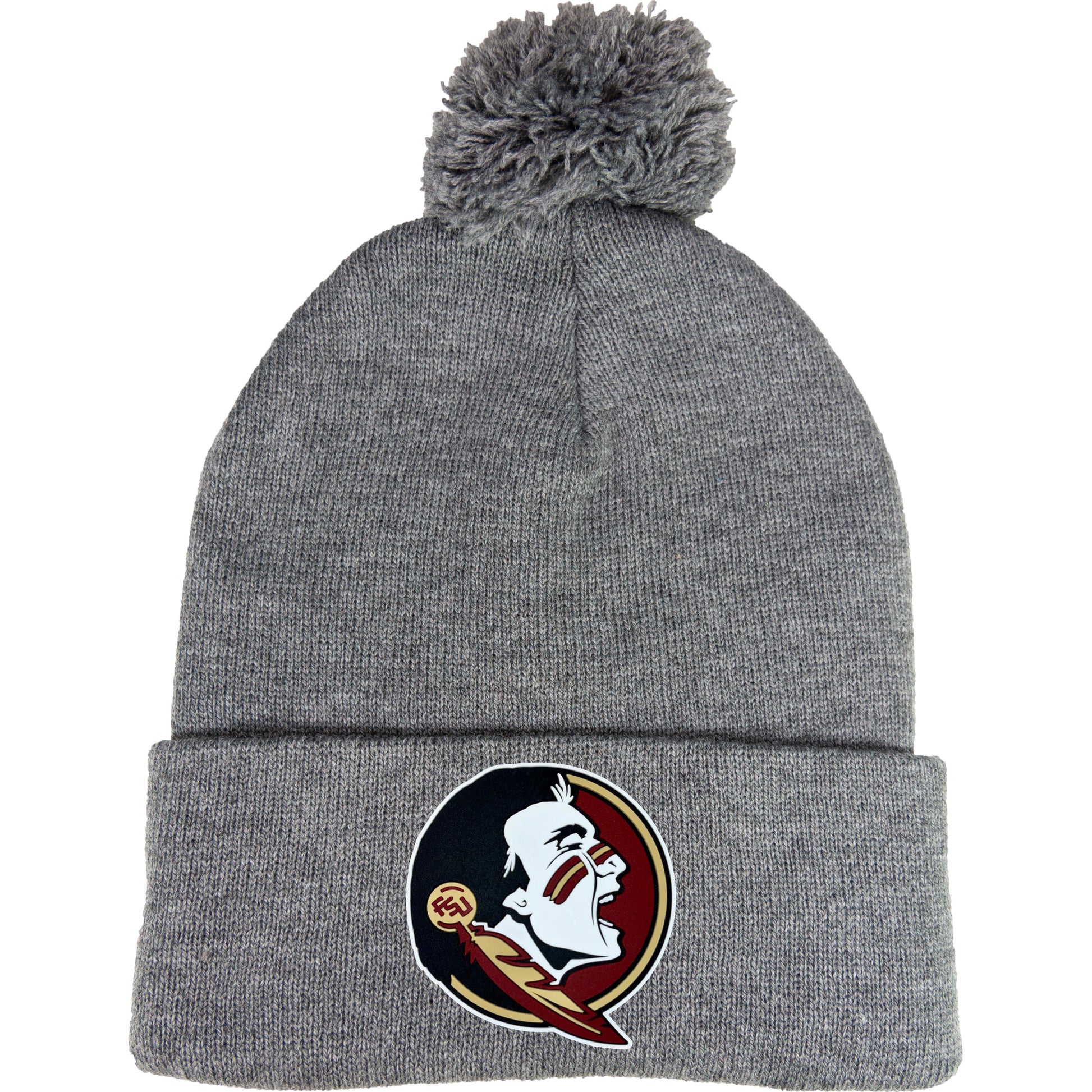 Florida State Seminoles 3D PVC 12 in Knit Pom-Pom Top Beanie- Dark Heather Grey - Ten Gallon Hat Co.