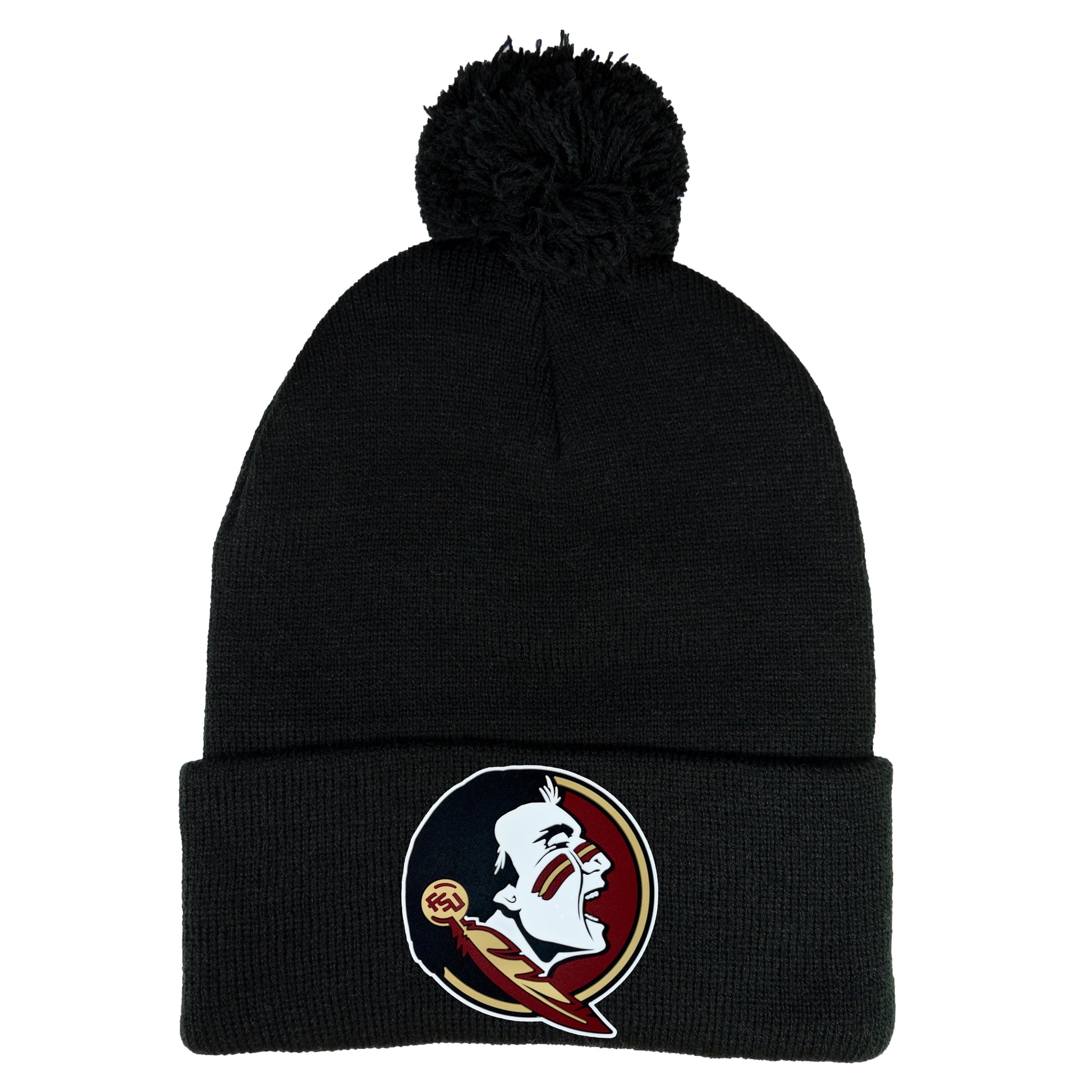 Florida State Seminoles 3D PVC 12 in Knit Pom-Pom Top Beanie- Black - Ten Gallon Hat Co.