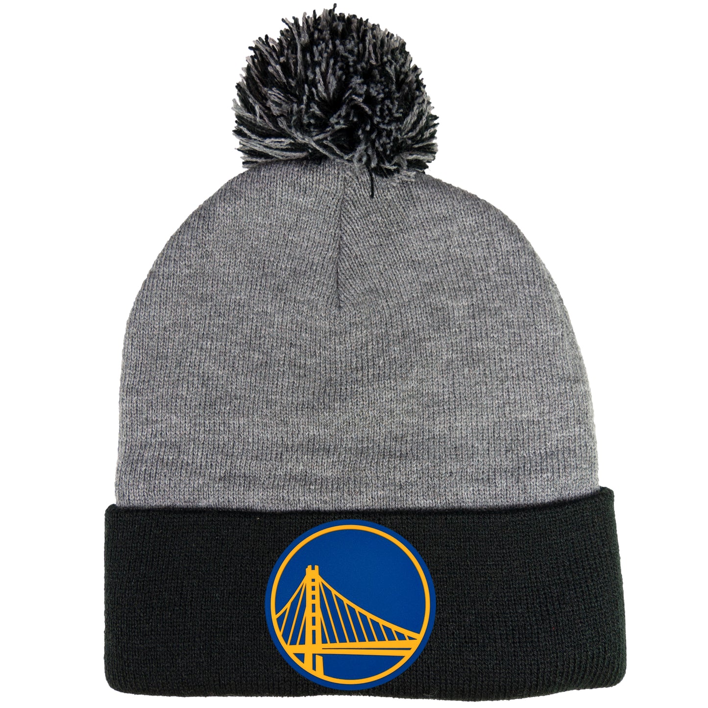 Golden State Warriors 3D PVC 12 in Knit Pom-Pom Top Beanie- Dark Heather Grey/ Black - Ten Gallon Hat Co.