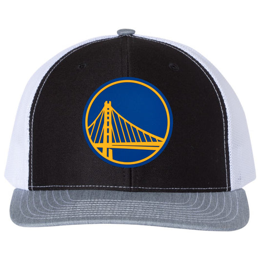 Golden State Warriors 3D Snapback Trucker Hat- Black/ White/ Heather Grey - Ten Gallon Hat Co.