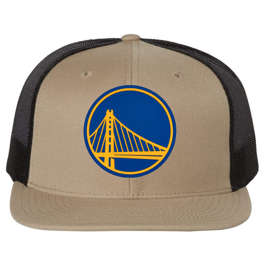 Golden State Warriors 3D PVC Patch Wool Blend Flat Bill Hat- Khaki/ Black - Ten Gallon Hat Co.