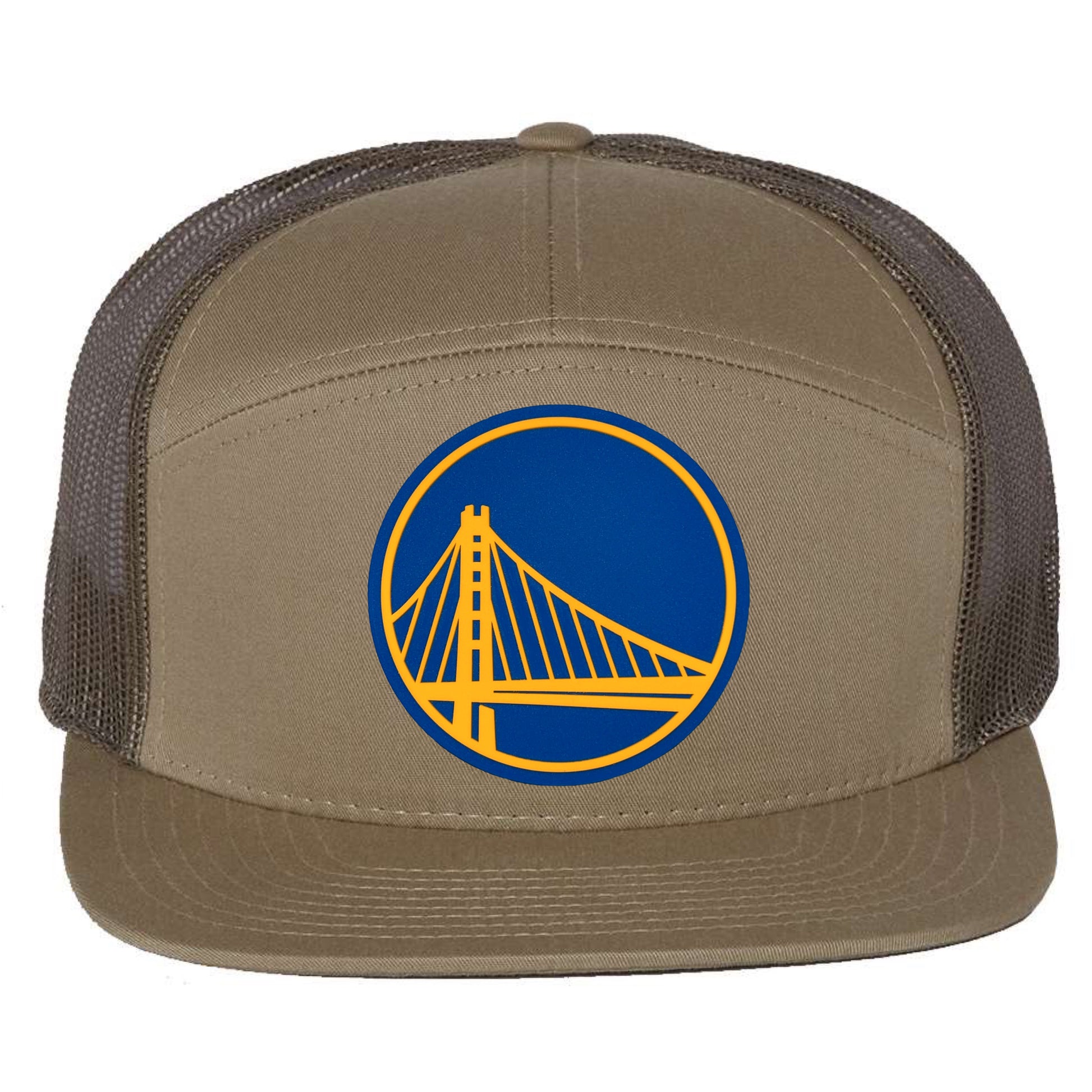 Golden State Warriors 3D Seven-Panel Trucker Hat- Pale Khaki/ Loden Green - Ten Gallon Hat Co.