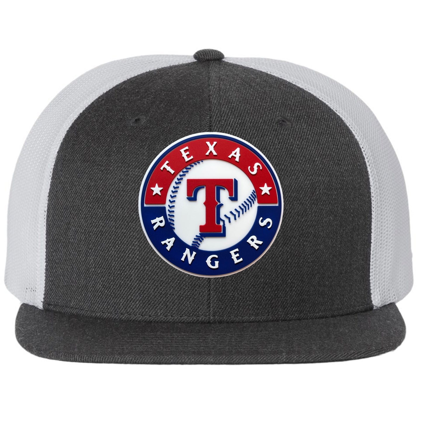 Texas Rangers 2023 World Series 3D PVC Patch Wool Blend Flat Bill Hat- Heather Charcoal/ White - Ten Gallon Hat Co.