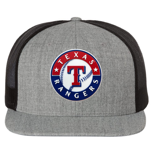 Texas Rangers 2023 World Series 3D PVC Patch Wool Blend Flat Bill Hat- Heather Grey/ Black - Ten Gallon Hat Co.