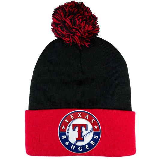 Texas Rangers 2023 World Series 3D 12 in Knit Pom-Pom Top Beanie- Black/ Red - Ten Gallon Hat Co.