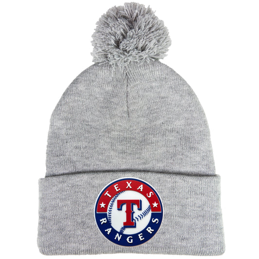 Texas Rangers 2023 World Series 3D 12 in Knit Pom-Pom Top Beanie- Heather Grey - Ten Gallon Hat Co.
