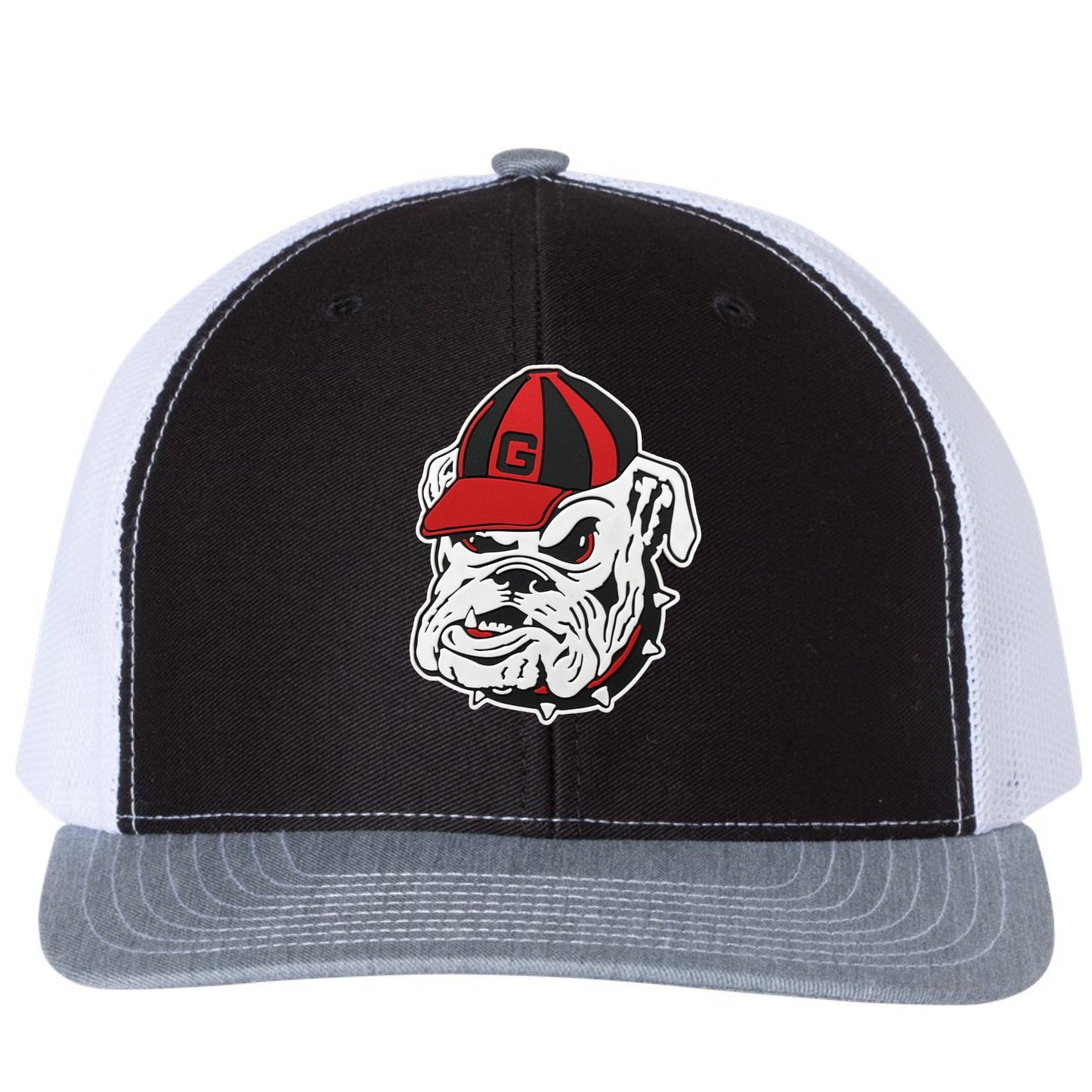 Georgia Bulldogs Vintage 3D Logo PVC Rubber Patch Hat- Black/ White/ Heather Grey - Ten Gallon Hat Co.