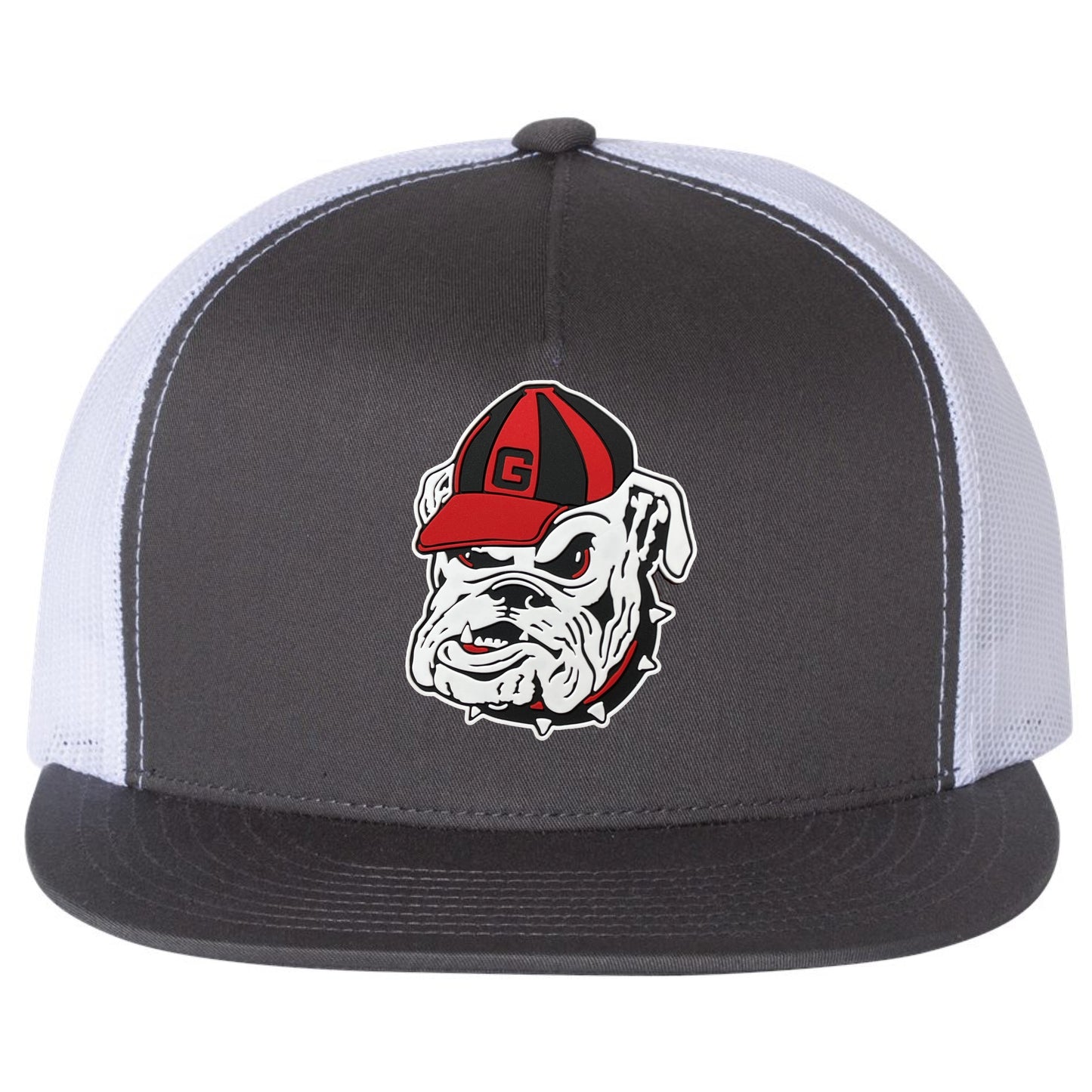Georgia Bulldogs Vintage 3D Logo YP Snapback Flat Bill Trucker Hat- Charcoal/ White - Ten Gallon Hat Co.