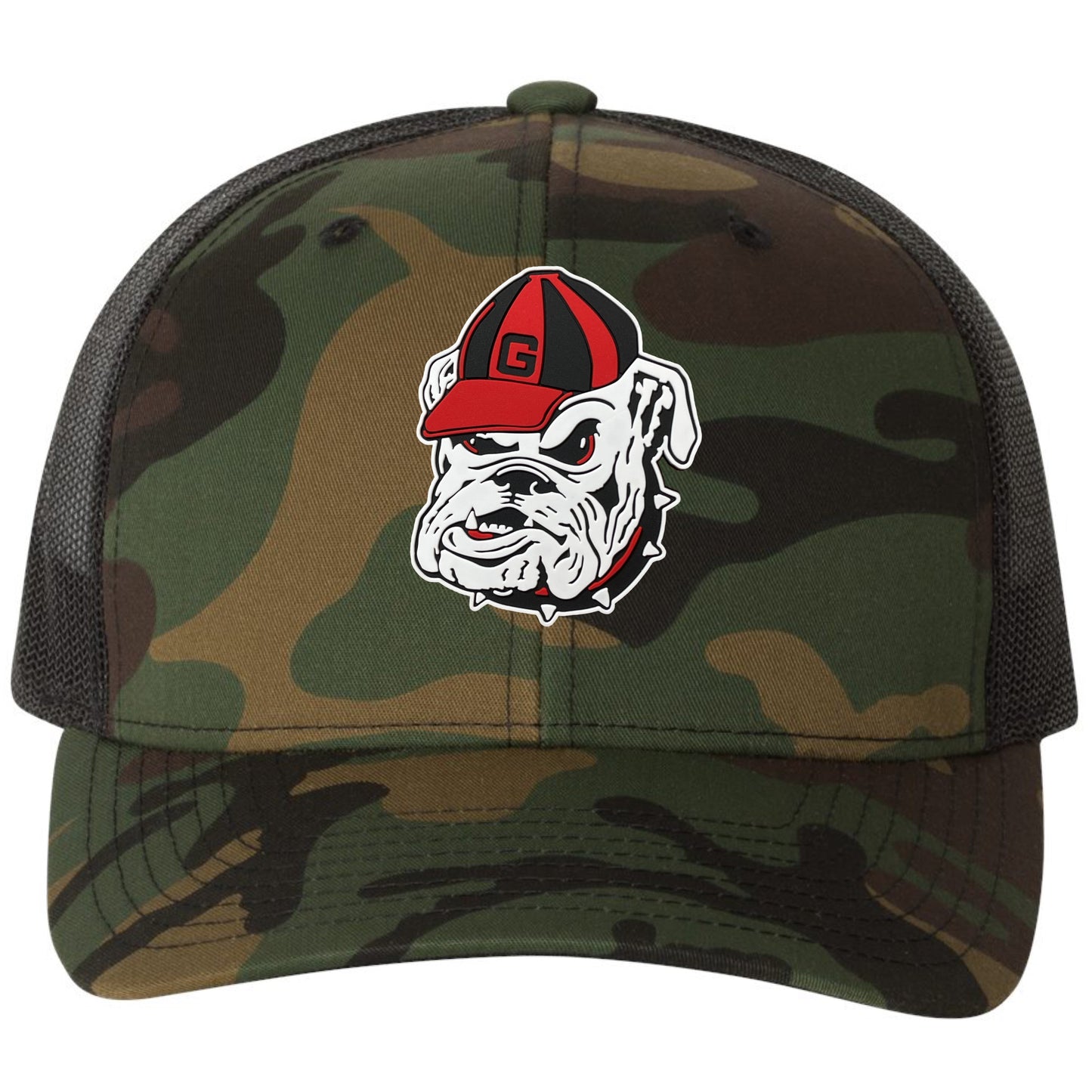 Georgia Bulldogs Vintage 3D Logo YP Snapback Trucker Hat- Army Camo/ Black - Ten Gallon Hat Co.