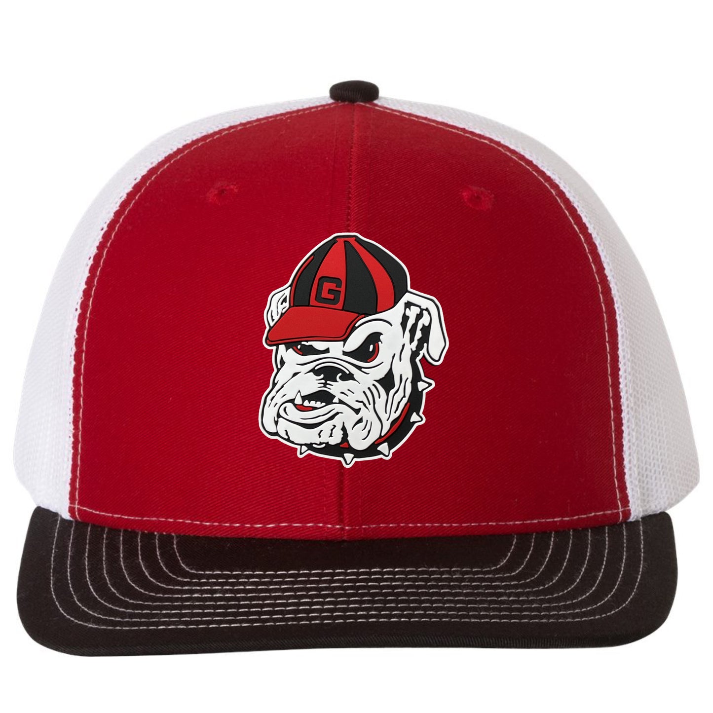 Georgia Bulldogs Vintage 3D Logo Snapback Trucker Hat- Red/ White/ Black - Ten Gallon Hat Co.