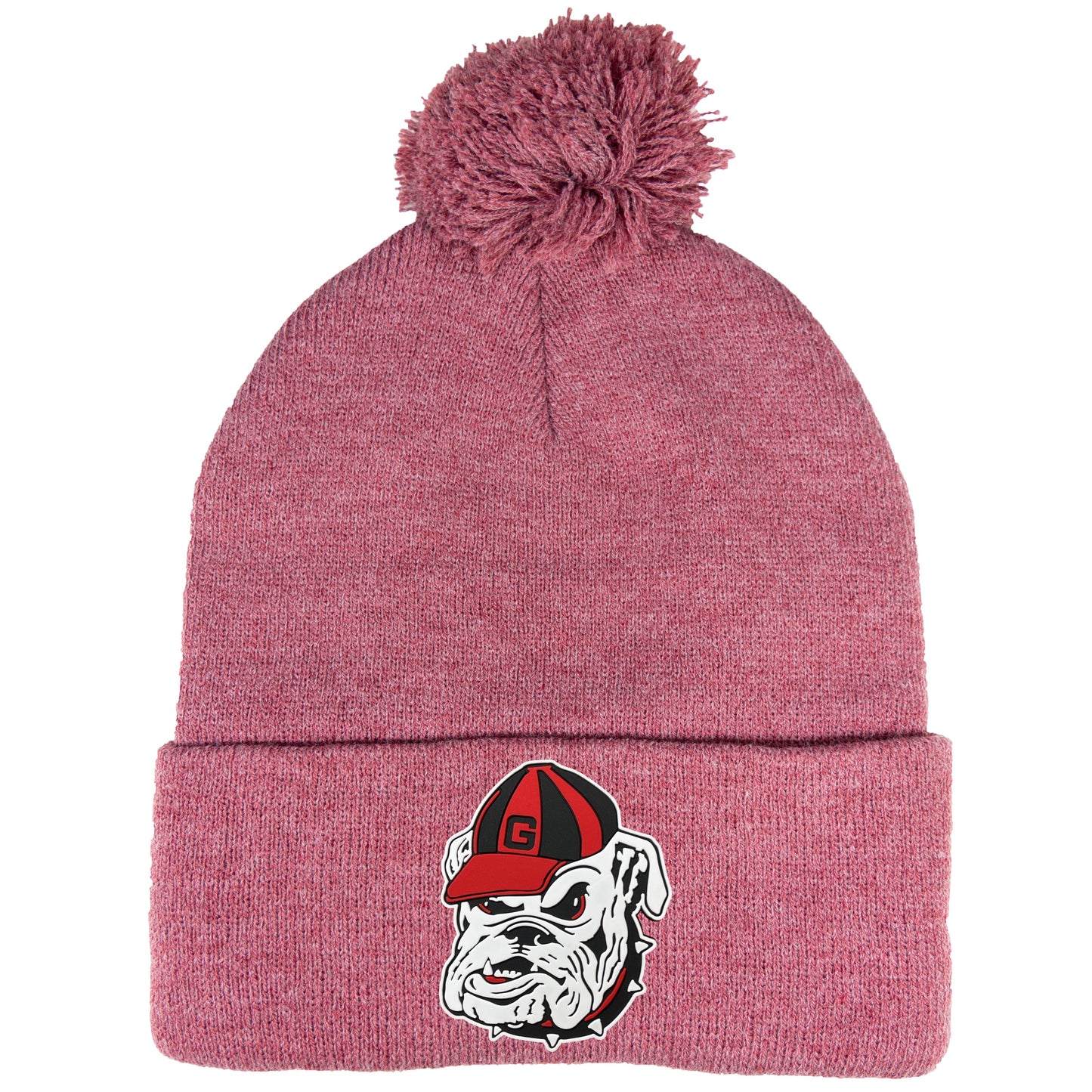 Georgia Bulldogs Vintage 3D Logo 12 in Knit Pom-Pom Top Beanie- Heather Cardinal - Ten Gallon Hat Co.