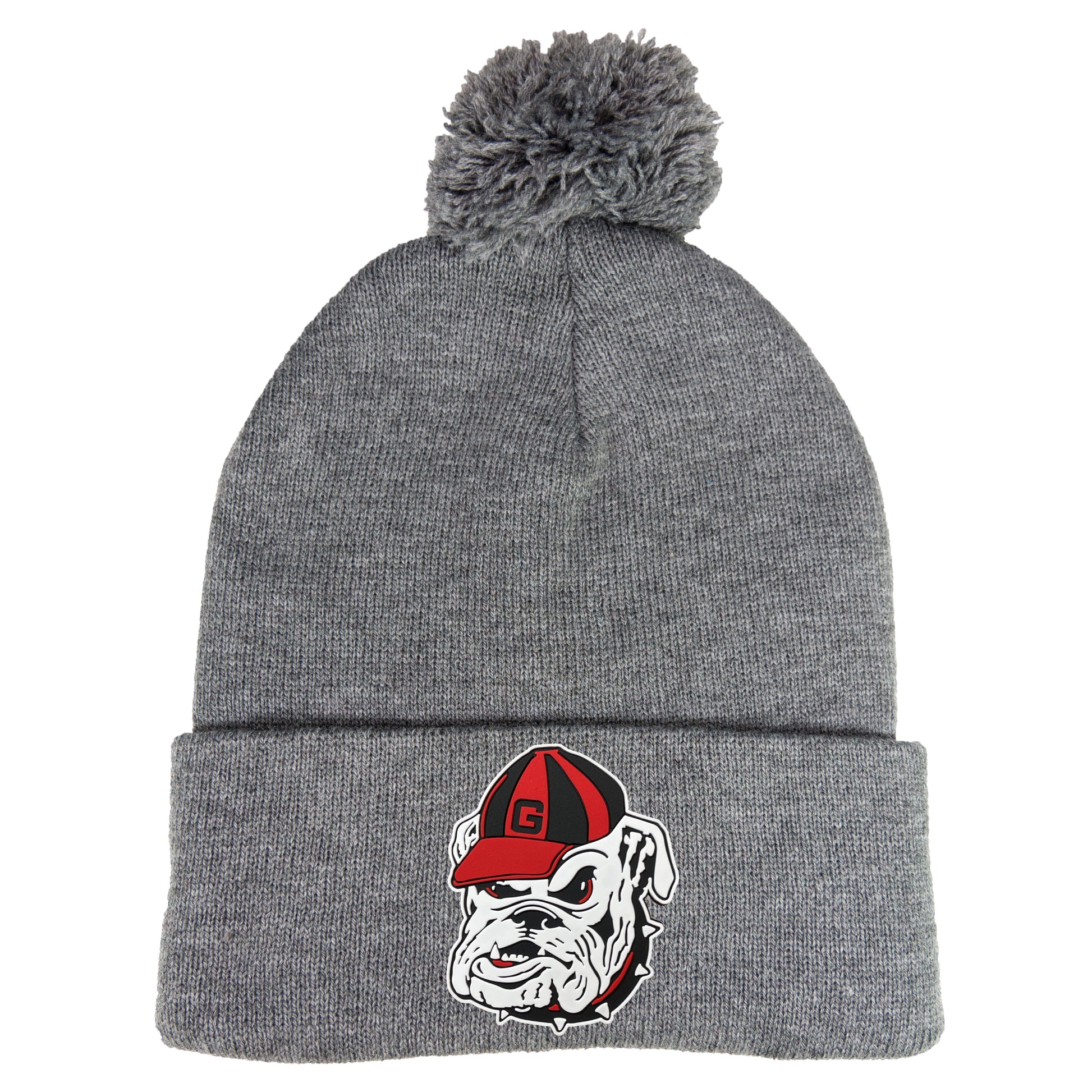 Georgia Bulldogs Vintage 3D Logo 12 in Knit Pom-Pom Top Beanie- Dark Heather Grey - Ten Gallon Hat Co.