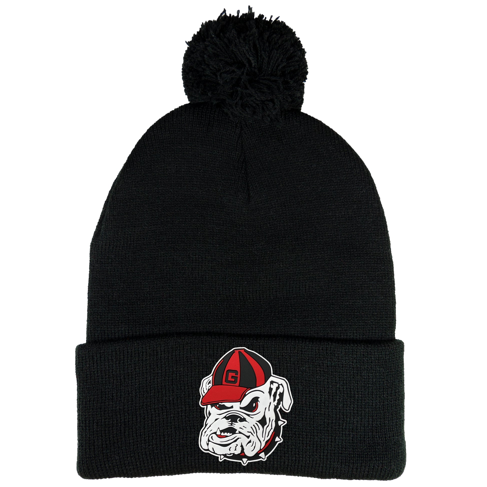 Georgia Bulldogs Vintage 3D Logo 12 in Knit Pom-Pom Top Beanie- Black - Ten Gallon Hat Co.