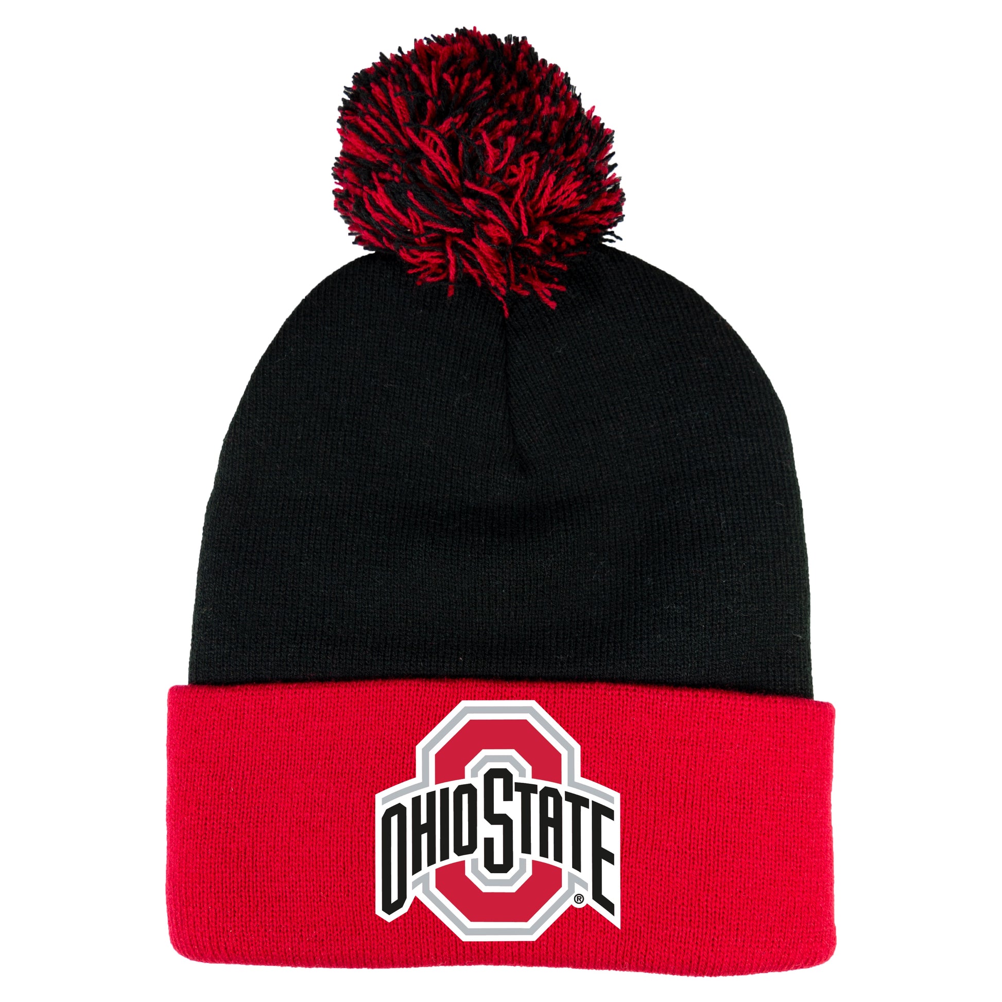 Ohio State Buckeyes 3D 12 in Knit Pom-Pom Top Beanie- Black/ Red - Ten Gallon Hat Co.