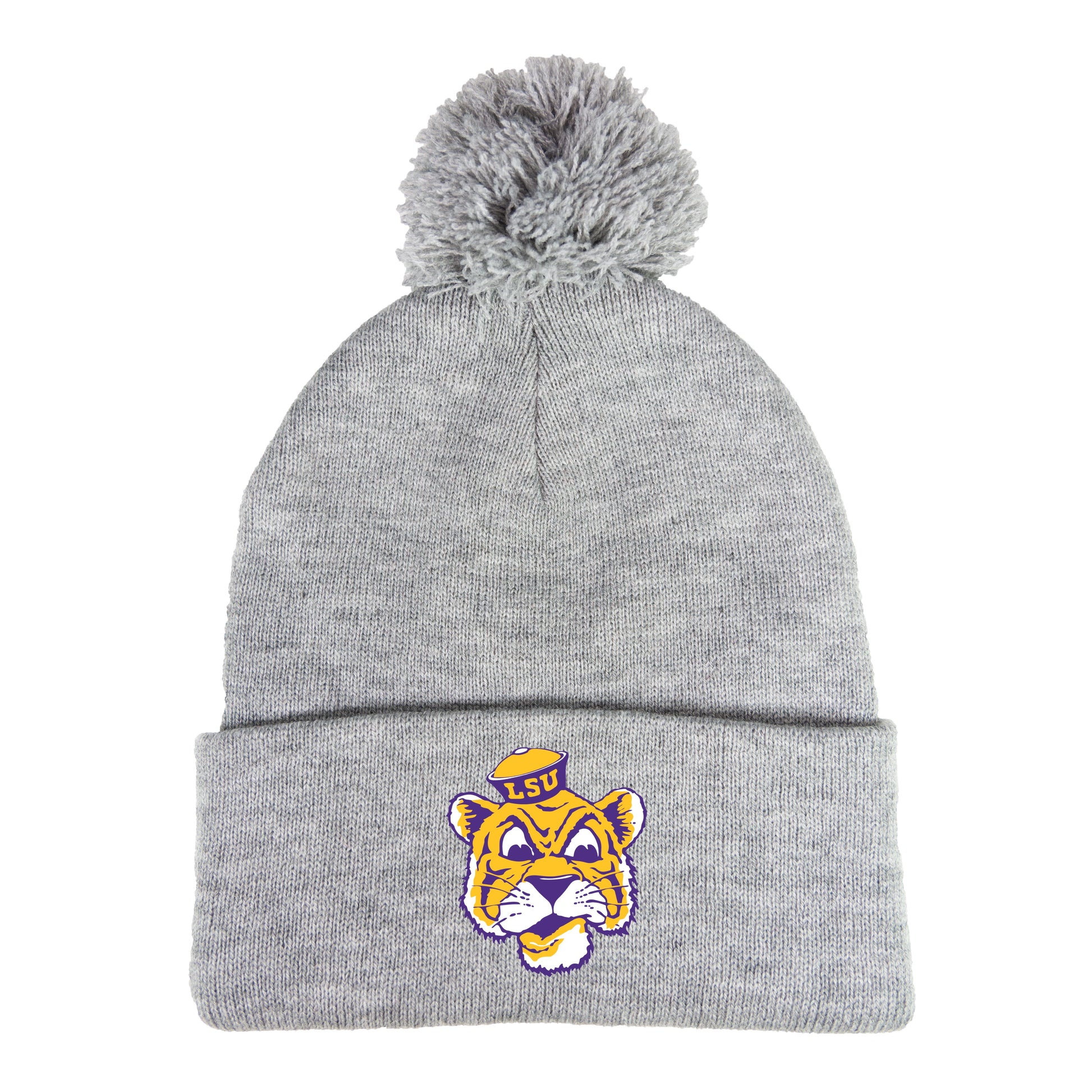 LSU Sailor Mike Classic 3D 12 in Knit Pom-Pom Top Beanie- Heather Grey - Ten Gallon Hat Co.