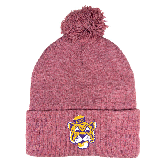 LSU Sailor Mike Classic 3D 12 in Knit Pom-Pom Top Beanie- Heather Cardinal - Ten Gallon Hat Co.