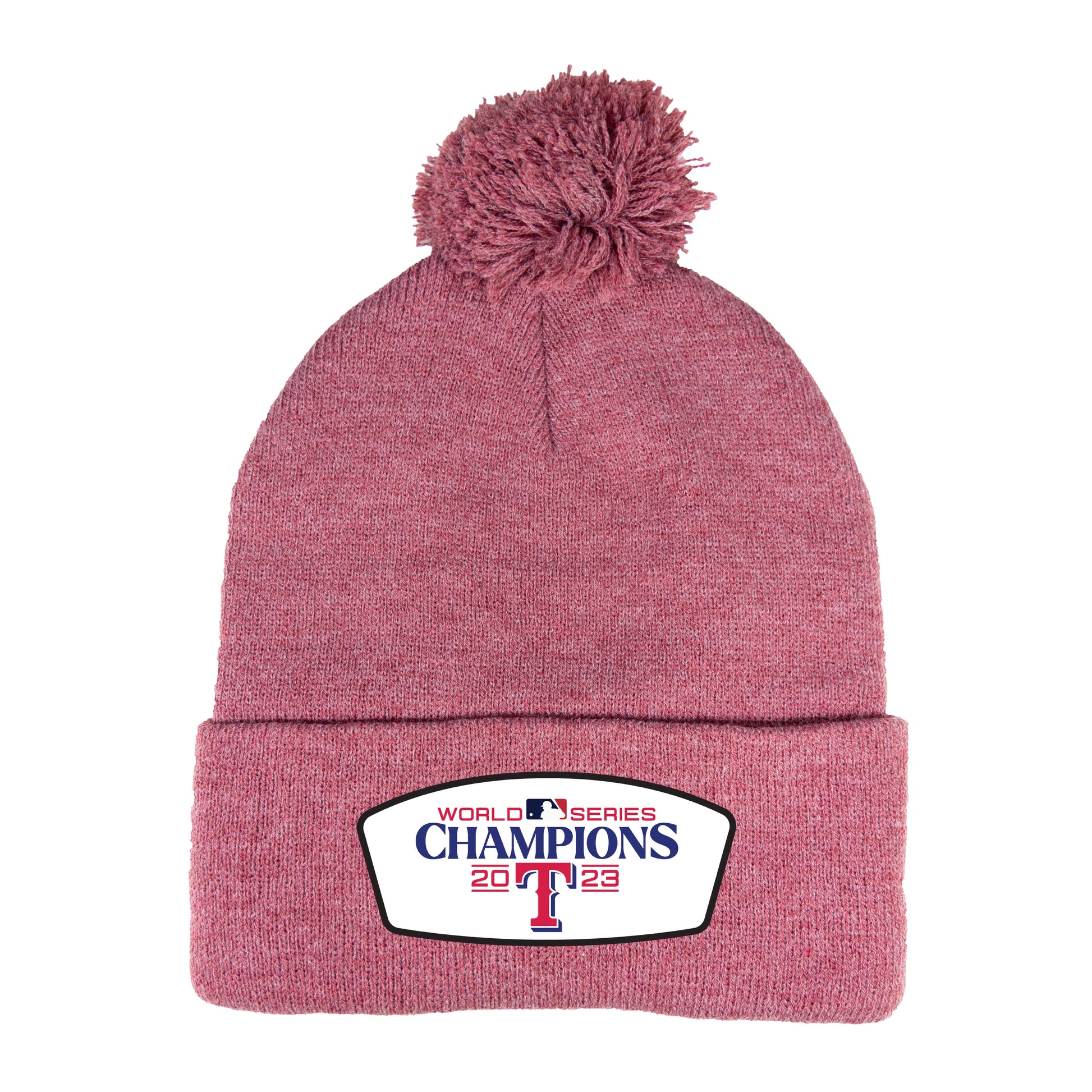 Texas Rangers 2023 World Series Champions 3D 12 in Knit Pom-Pom Top Beanie- Heather Cardinal - Ten Gallon Hat Co.