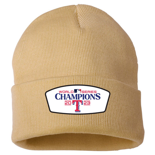 Texas Rangers 2023 World Series Champions 3D 12 in Knit Beanie- Camel - Ten Gallon Hat Co.