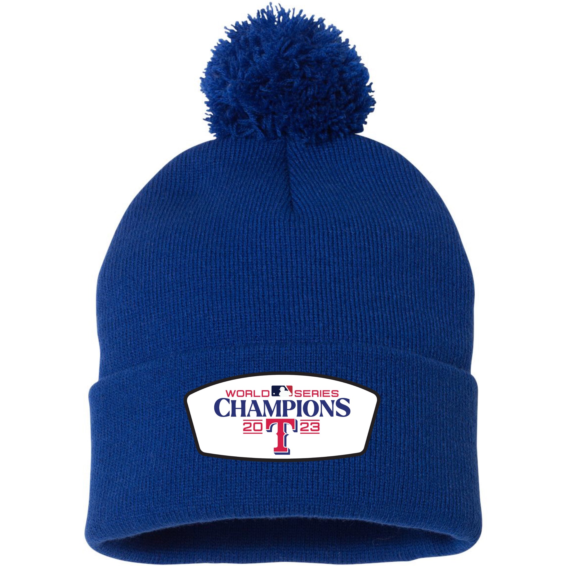 Texas Rangers 2023 World Series Champions 3D 12 in Knit Pom-Pom Top Beanie- Royal - Ten Gallon Hat Co.