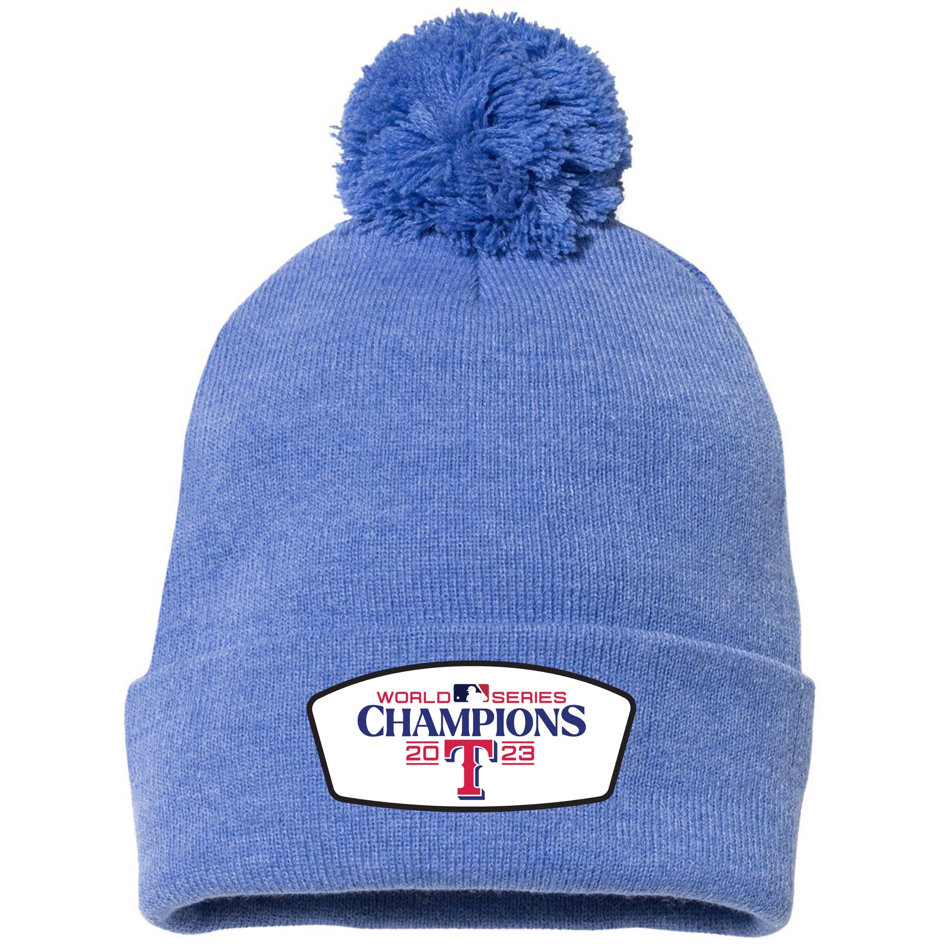 Texas Rangers 2023 World Series Champions 3D 12 in Knit Pom-Pom Top Beanie- Heather Royal - Ten Gallon Hat Co.