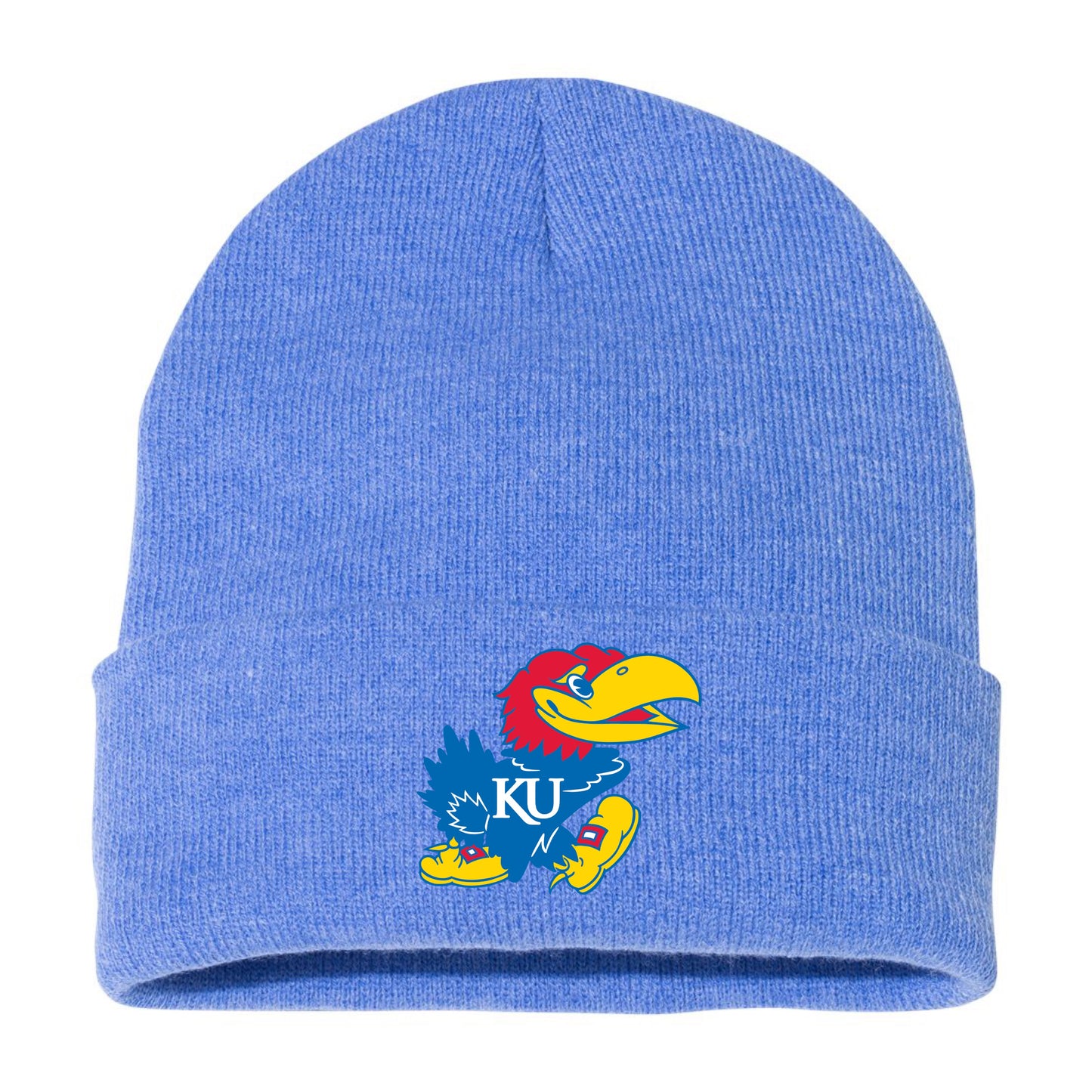 Kansas Jayhawks Classic 3D 12 in Knit Beanie- Heather Royal - Ten Gallon Hat Co.