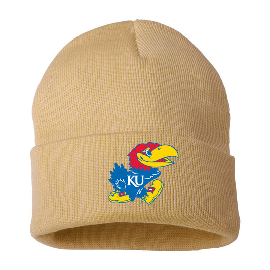 Kansas Jayhawks Classic 3D 12 in Knit Beanie- Camel - Ten Gallon Hat Co.