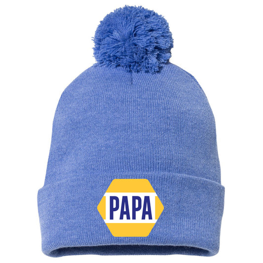 PAPA Know How 3D 12 in Knit Pom-Pom Top Beanie- Heather Royal - Ten Gallon Hat Co.