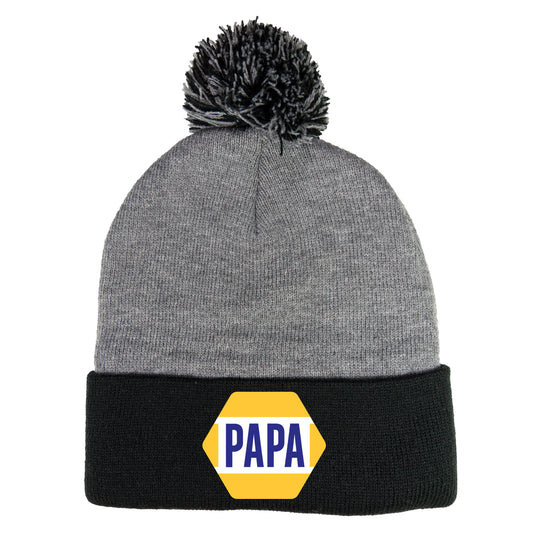PAPA Know How 3D 12 in Knit Pom-Pom Top Beanie- Dark Heather Grey/ Black - Ten Gallon Hat Co.