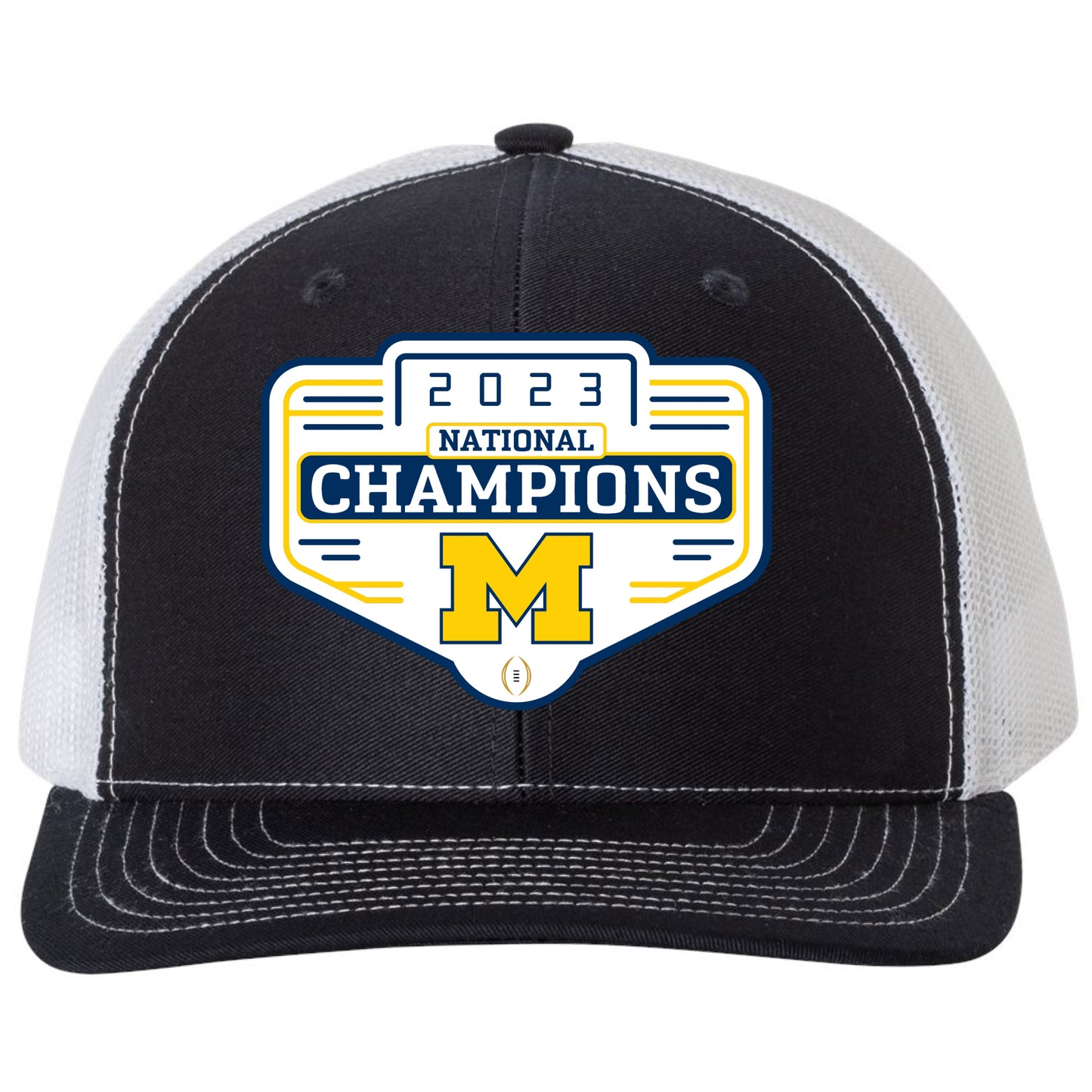 Michigan Wolverines 2023 National Champions 3D Snapback Trucker Hat- Navy/ White - Ten Gallon Hat Co.