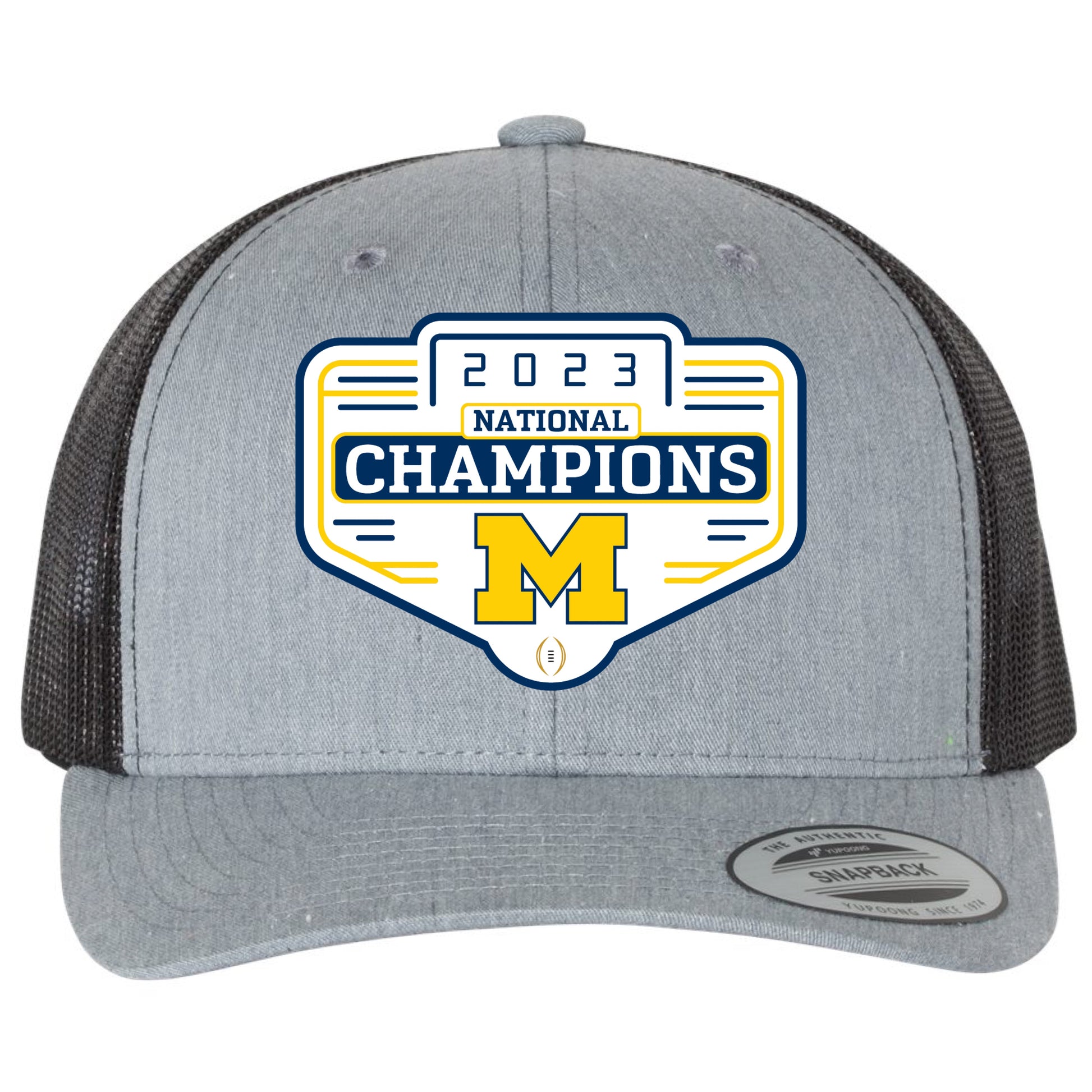 Michigan Wolverines 2023 National Champions 3D YP Snapback Trucker Hat- Grey/ Black - Ten Gallon Hat Co.