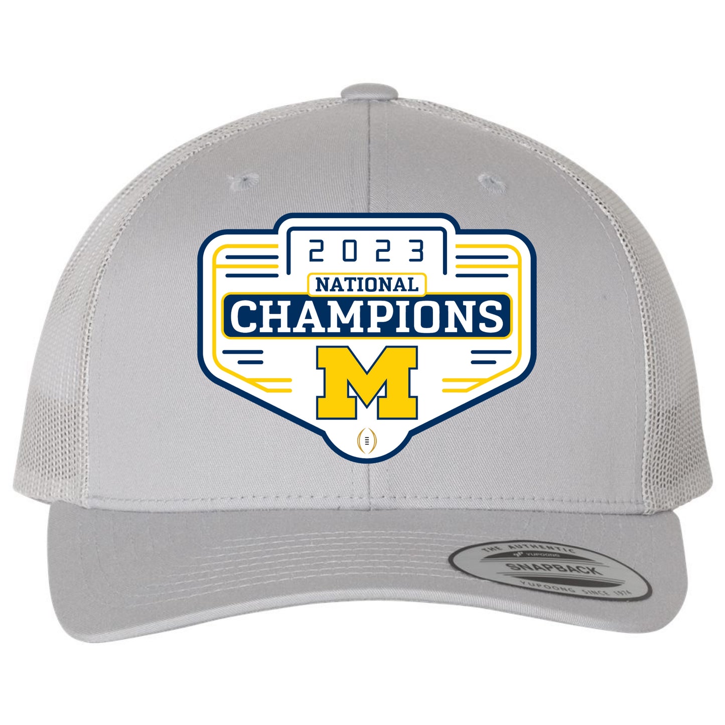Michigan Wolverines 2023 National Champions 3D YP Snapback Trucker Hat- Silver - Ten Gallon Hat Co.