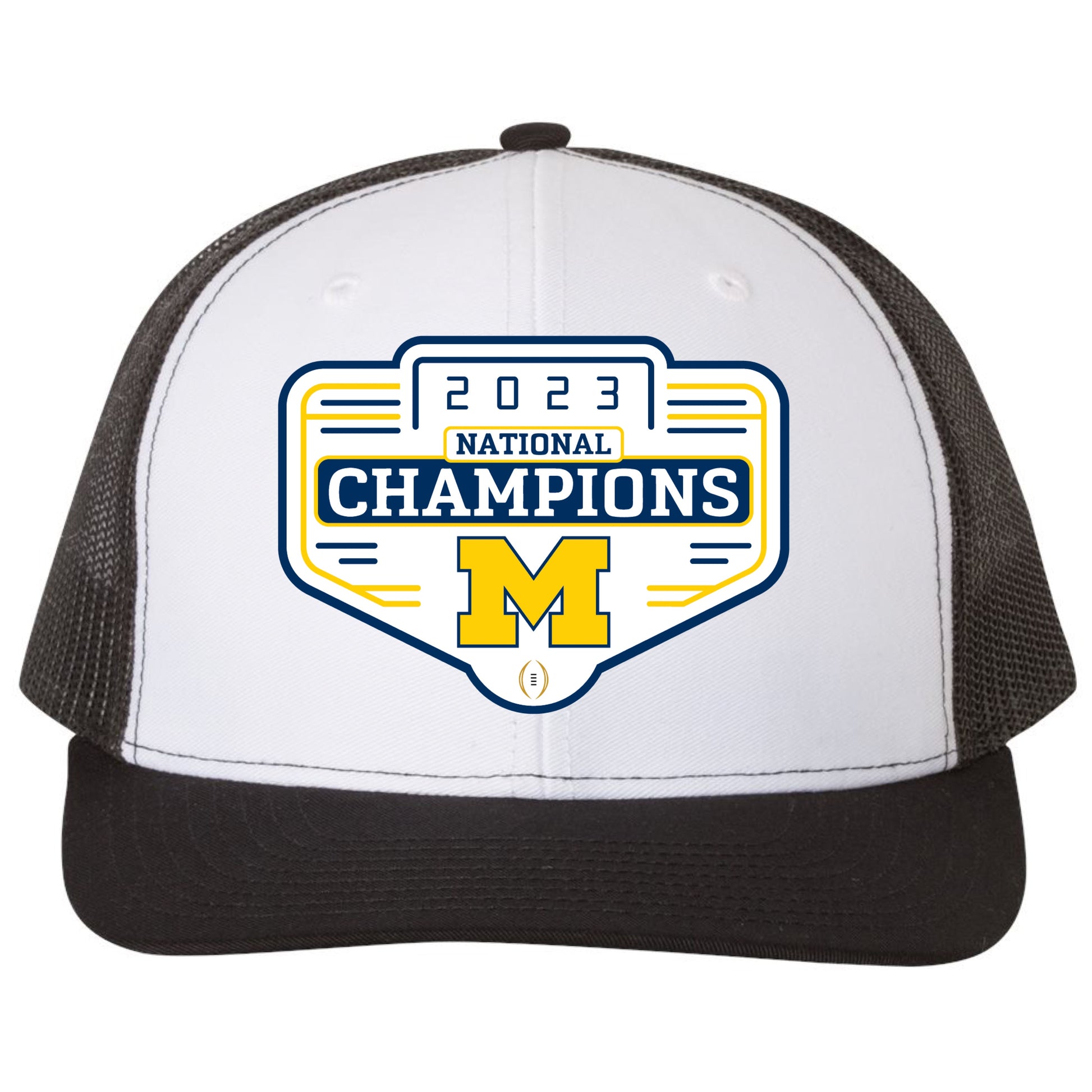 Michigan Wolverines 2023 National Champions 3D YP Snapback Trucker Hat- White/ Black - Ten Gallon Hat Co.