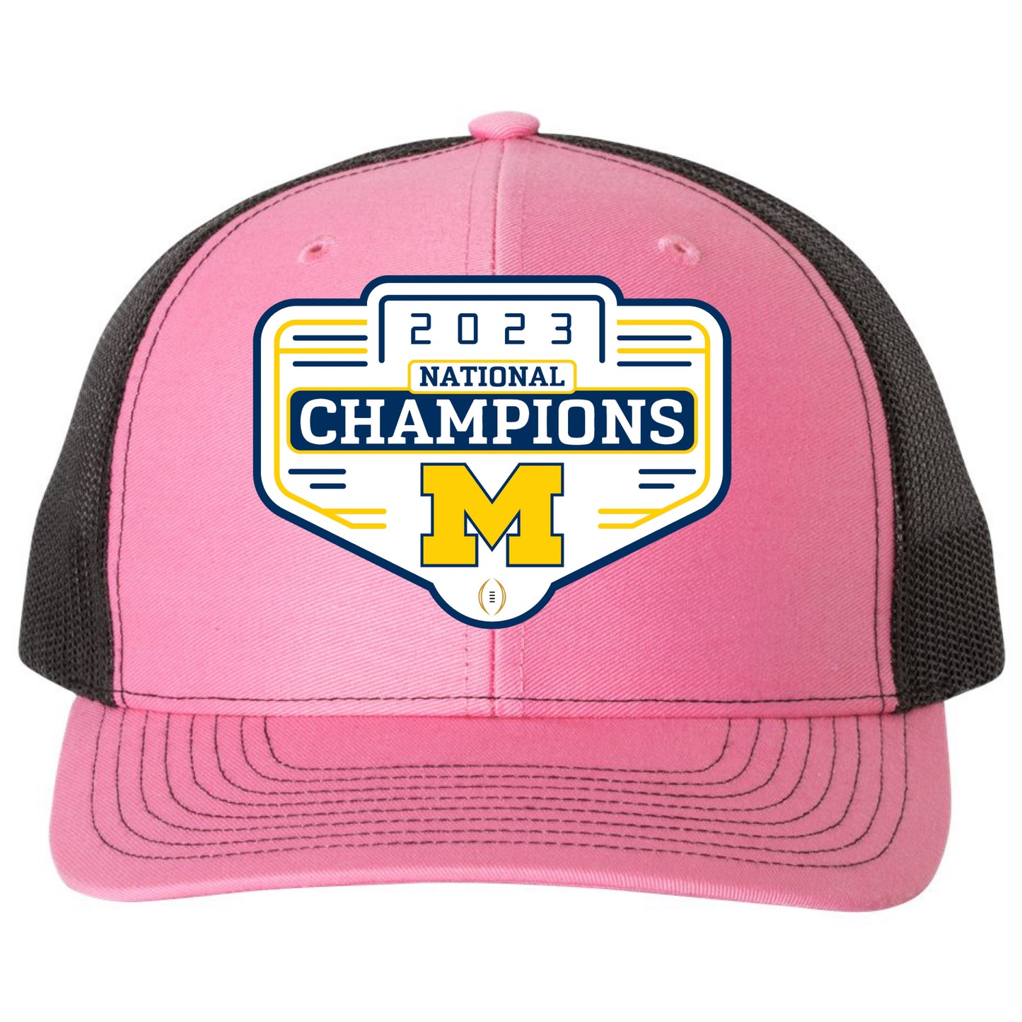 Michigan Wolverines 2023 National Champions 3D Snapback Trucker Hat- Pink/ Black - Ten Gallon Hat Co.